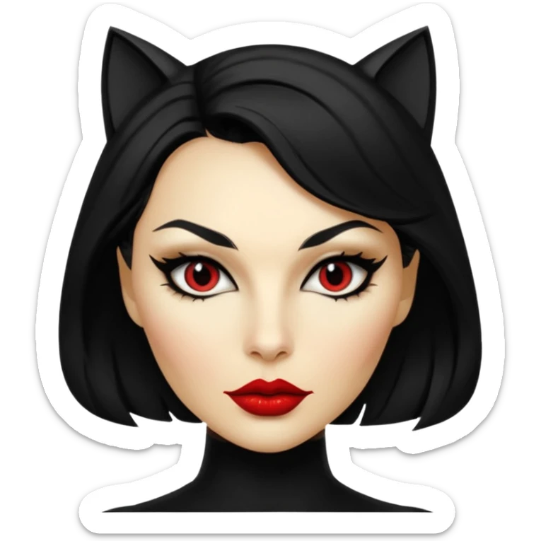 Cat woman goldish skin dark black eyes with black eyeliner dark hair big lips  sticker