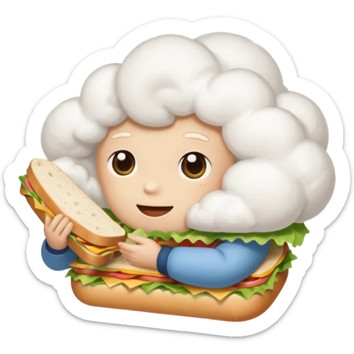 Not on top of the sandwich, it is onto if a big cloud and holding the sandwich in its hand sticker