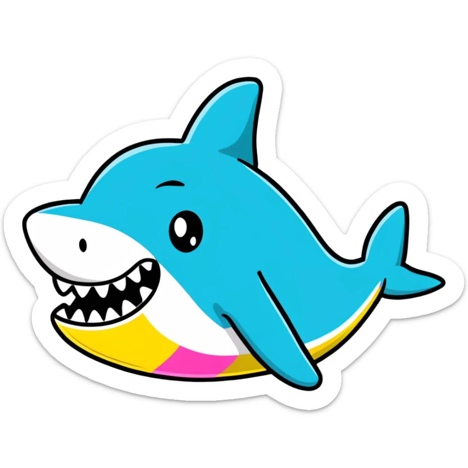 cartoon shark wearing colorful Air Jordans on all fins, playful and bold sticker
