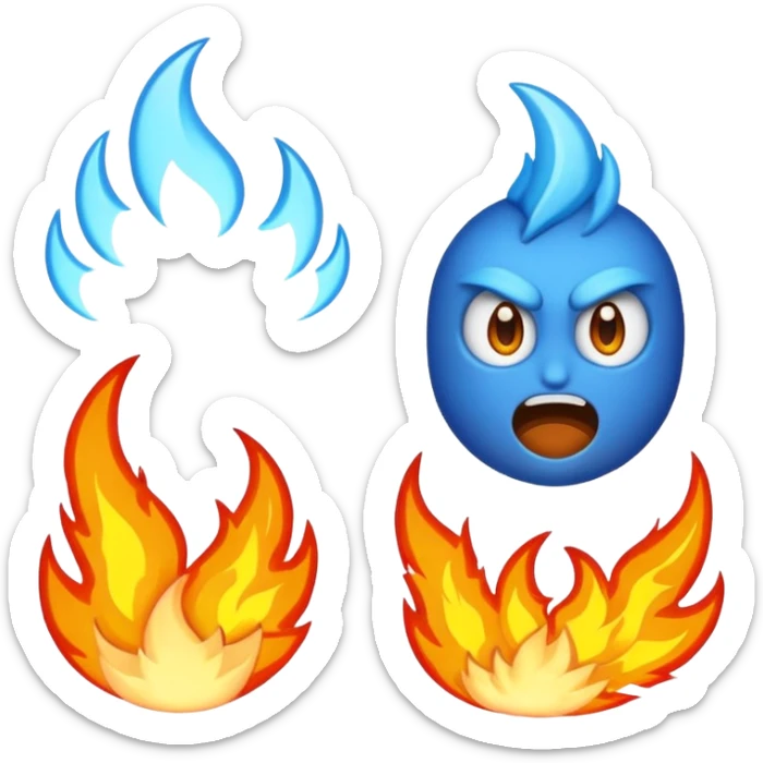 Rayos, centellas y fuego con expresiones de furia extrema azul sticker