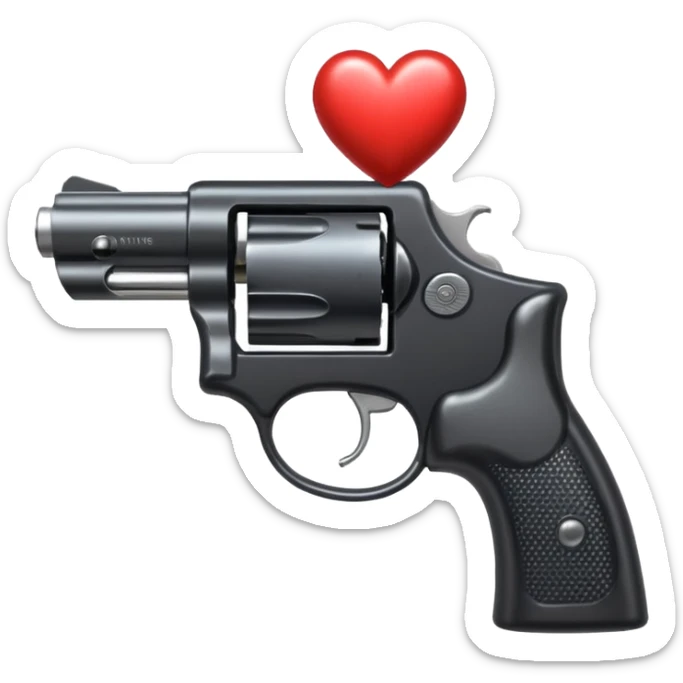Black hand gun shooting a heart bullets out of the tip  sticker