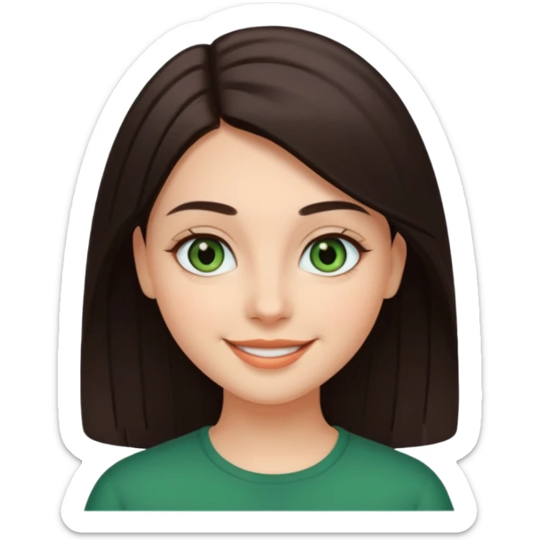 Girl with dark green eyes, light eyebrows and long dark-brown straight hair with oval face sticker