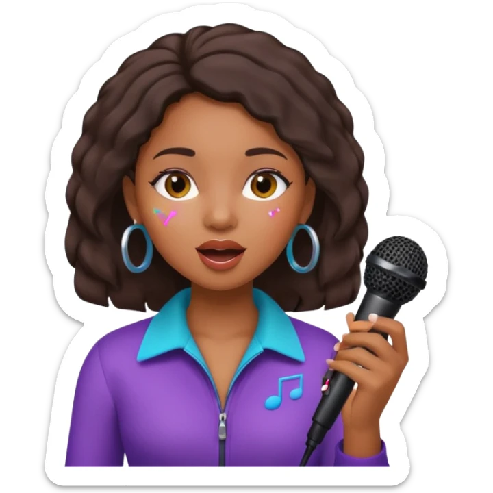 African American girl singing with microphone in her hand Abe music notes everywhere sticker