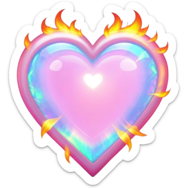 Pink heart cut opal with holographic fire effect and glowing flashes of color sticker