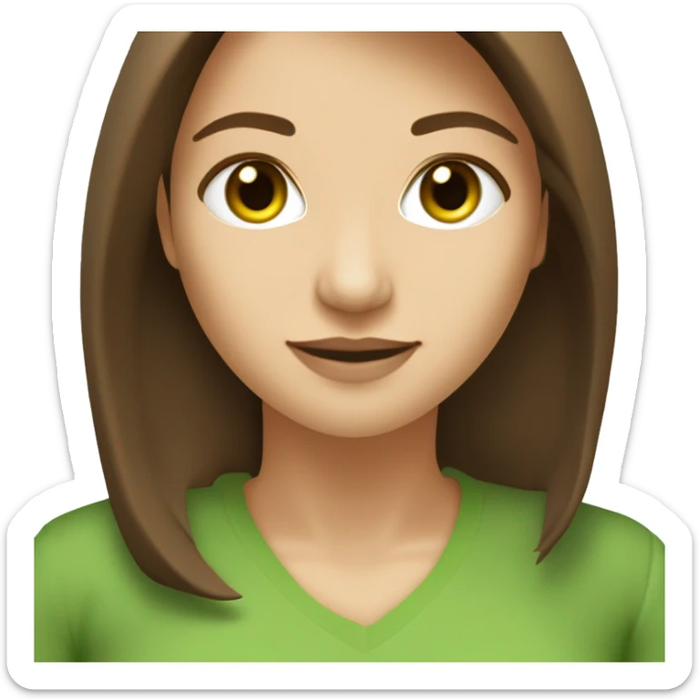 pretty 40 year old woman with grass green eyes and shoulder length straight brown hair parted in the middle works in software product management sticker