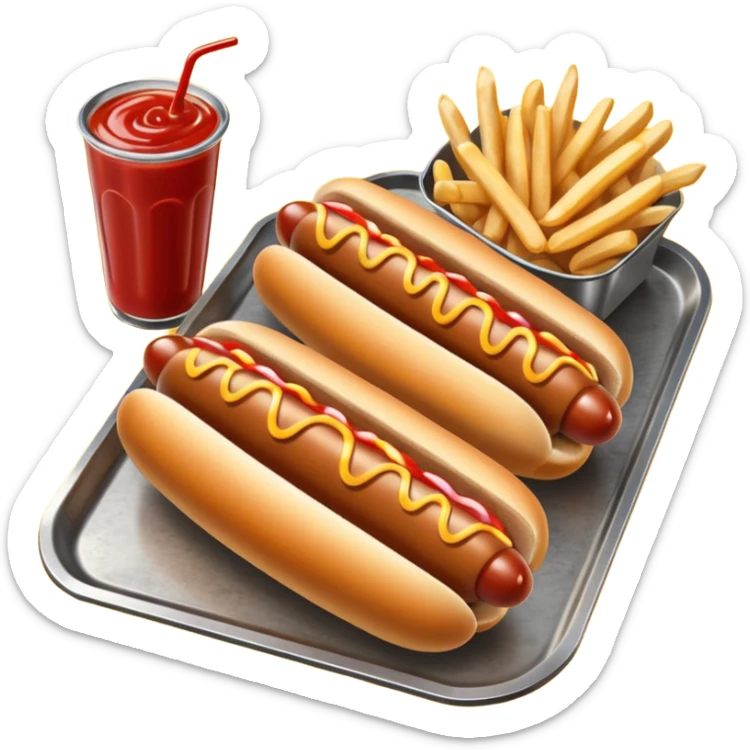 hot dog with french fries and ketchup on a tray sticker