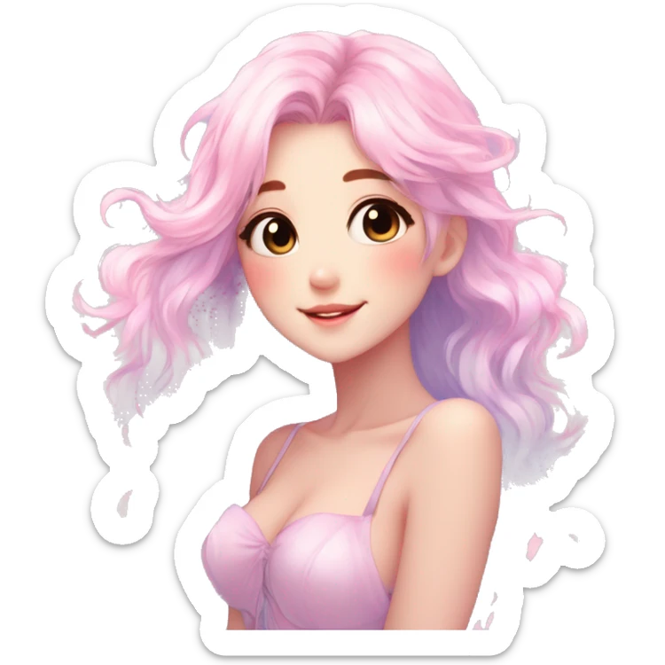 Gorgeous Beautiful Blushing Petite Pastel-Fairy-Anime-Girl with beautiful gradient pastel hair aesthetic sticker