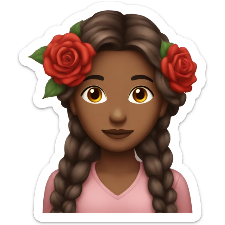 Beautiful, rose, red, flowers in hair, long dark brown hair, fair skin sticker