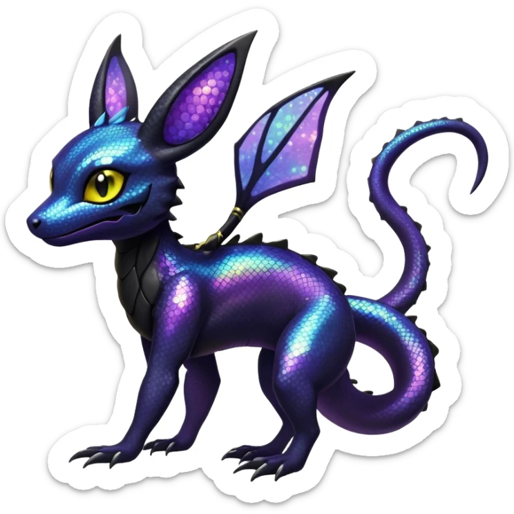 Sparkly Iridescent Shiny Salandit-Umbreon-Fakémon-hybrid-creature (full body)  sticker
