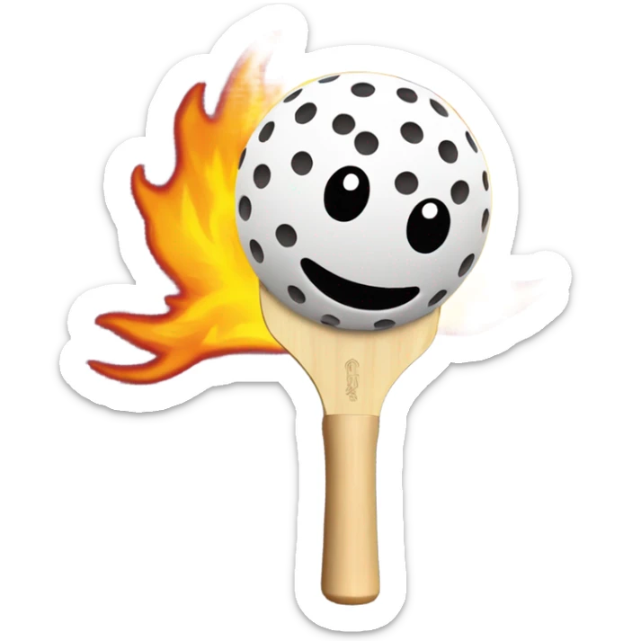 Flames and a Pickleball flying off of a Pickleball paddle with no holes in it sticker