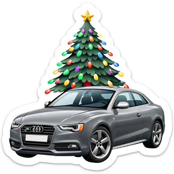 gray Audi A5 covered in Christmas lights and a Christmas tree on the roof  sticker