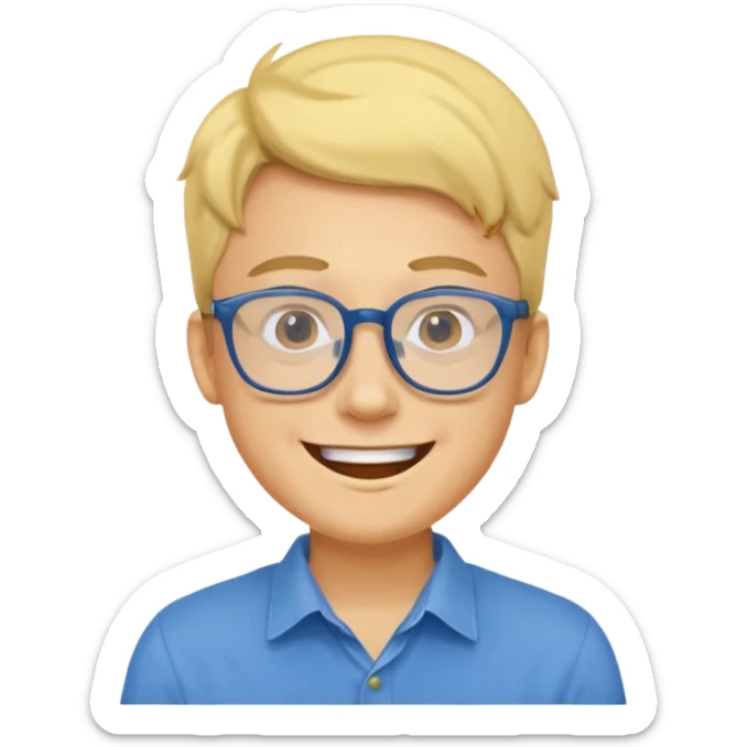 Emoji of a yellow young man with glasses and a blue shirt sticker