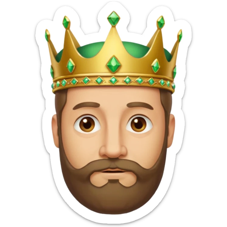 Create a cartoon-style emoji of Gaspar, one of the Three Wise Men. Only show his face and crown. He is middle-aged to older, with a brown beard, gentle wrinkles, and a green and gold jeweled crown. Express a wise and friendly demeanor. Colorful and simple, suitable as an emoji. sticker