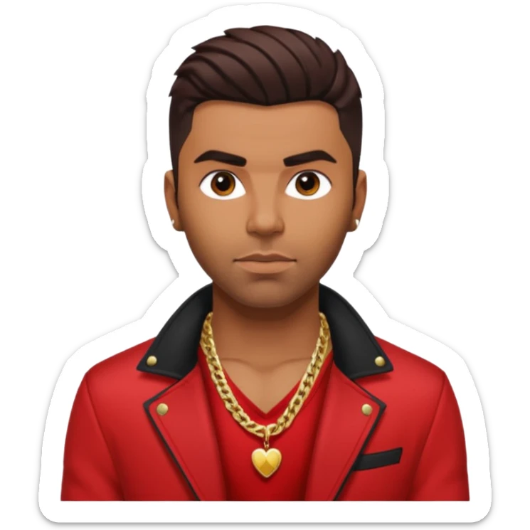 Ginuewine with dark brown hair, shirtless with necklace, red jacket sticker