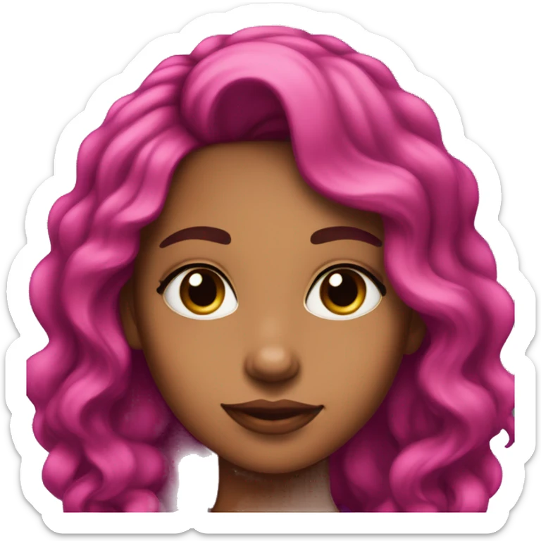 Pretty girl with tan skin, dark eye makeup, and long, magenta pink, wavy, thick hair sticker