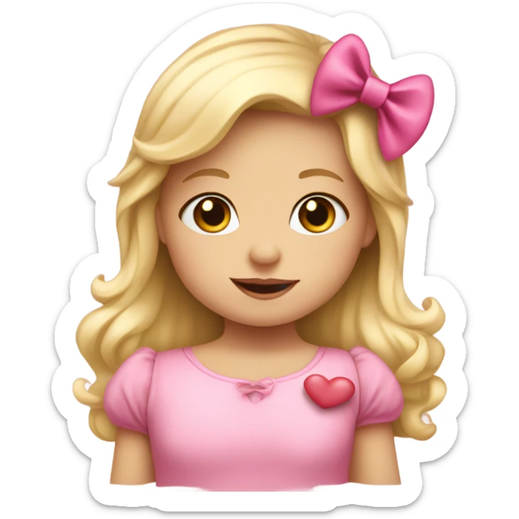 Blonde toddler girl with pink bow holding a heart sticker