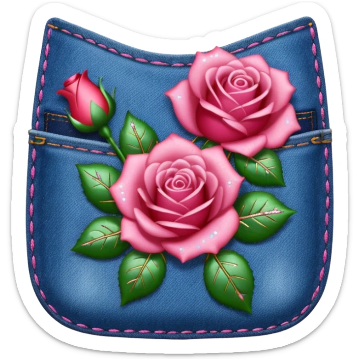 Denim pocket with glittery roses sticking out of the pocket  sticker