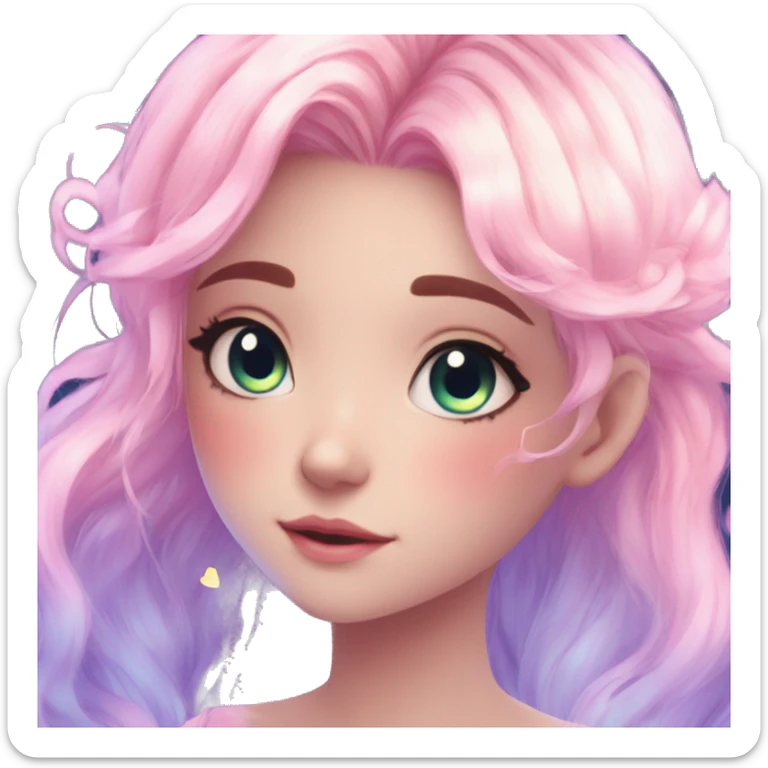 Gorgeous Beautiful Blushing Petite Colorful-Shiny-Pastel-Fairy-Anime-Girl with beautiful gradient pastel hair aesthetic sticker