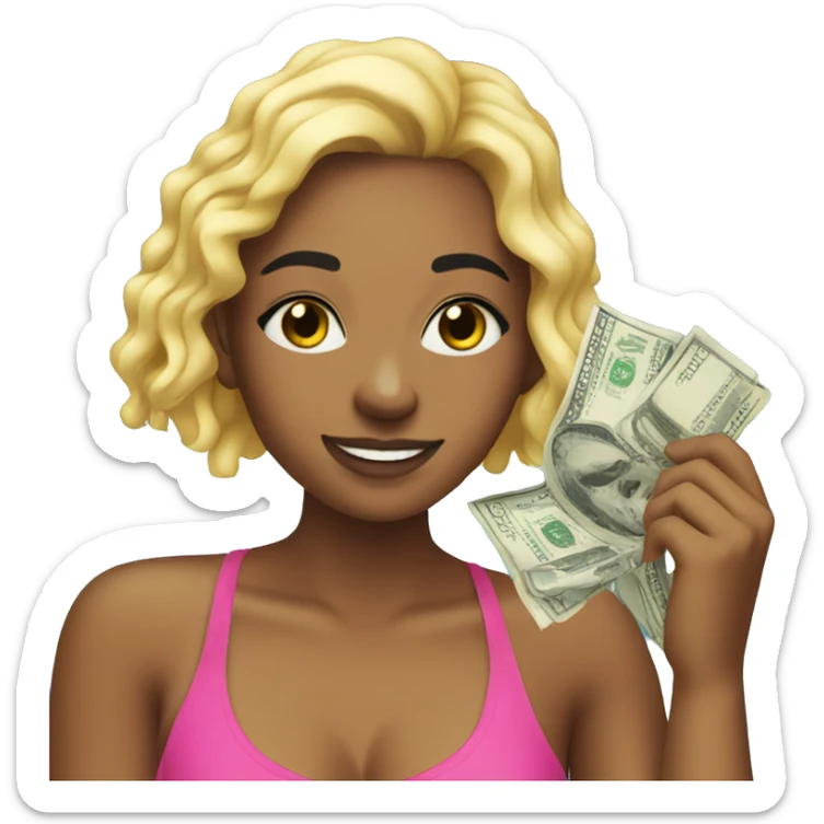 21 year old girl with money in her hand in a swimming pool sticker