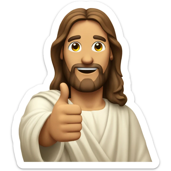 Jesus winking and giving a thumbs up with one hand and pointing with the other sticker