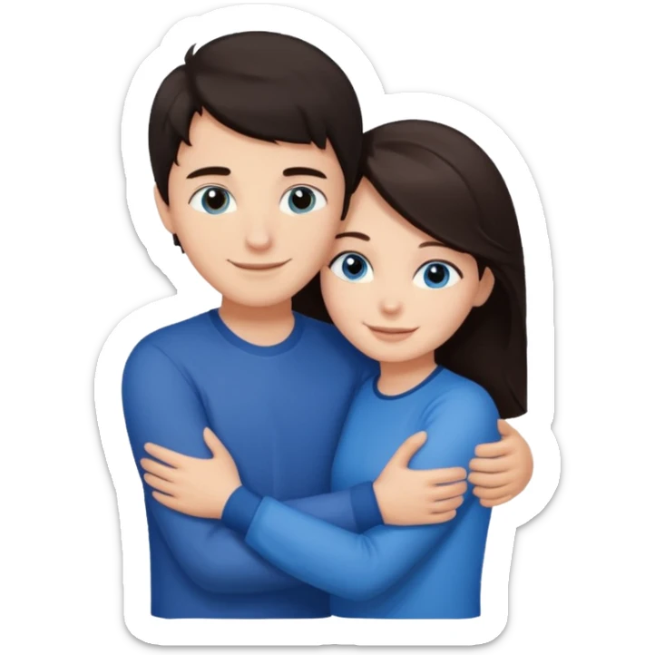  Chłopak z ciemnymi włosami z ciemnymi oczami przytulający się do brunetki z niebieskimi oczami sticker