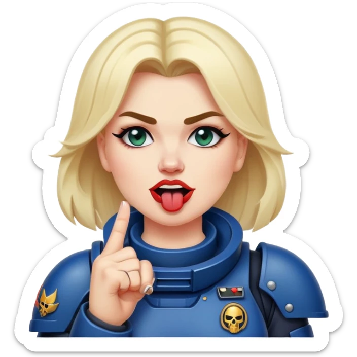 woman space marine crossed out middle finger and face with tongue out wink eye sticker