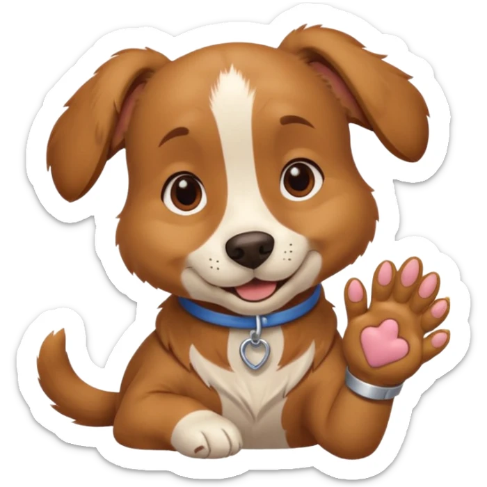 A dog patient with one paw in a cast, smiling bravely despite discomfort.
 sticker