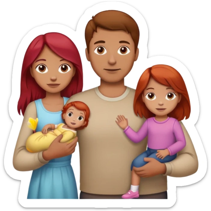 A man with brown hair holding a child, a daughter, and a girl with red hair by the hand sticker