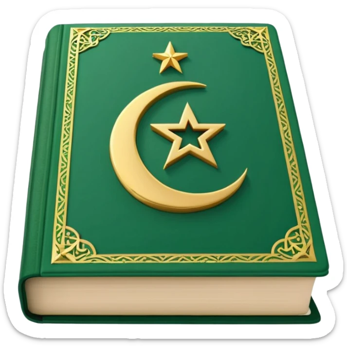Closed Quran with the Islamic Symbol on it (moon and star) green from left to right sticker