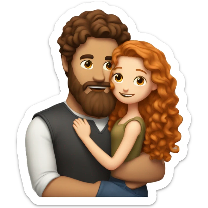 Man with dark hair and beard hugging a girl with long ginger wavy hair sticker