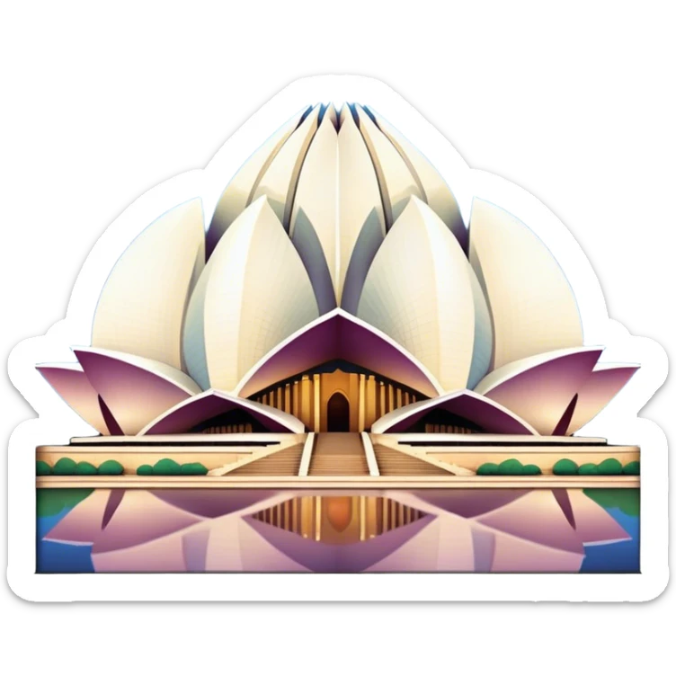 Cinematic Realistic Lotus Temple Landmark Emoji, showcasing the modern architectural marvel with petal‚Äêlike structures rendered with dynamic lighting and graceful textures. sticker