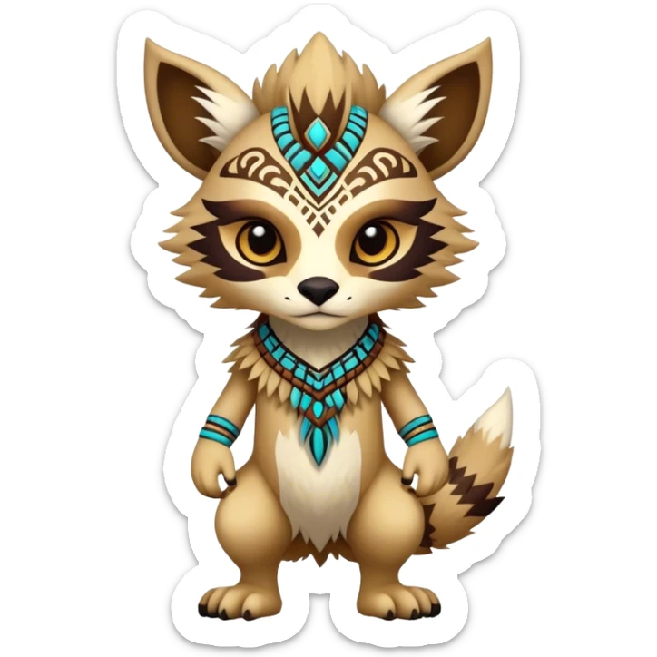a colorful edgy cute vernid-fionbri-creature with tribal markings full body sticker