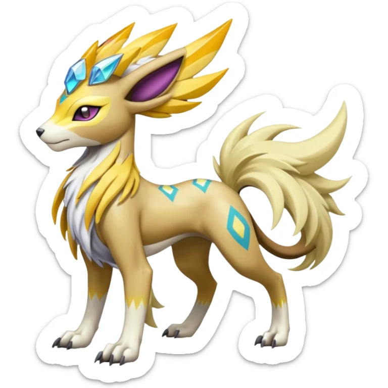 Colorful Futuristic Meloetta-Manectric-Solgaleo-Raikou-Pokémon-Digimon-Fakémon-fusion-hybrid-creature sticker