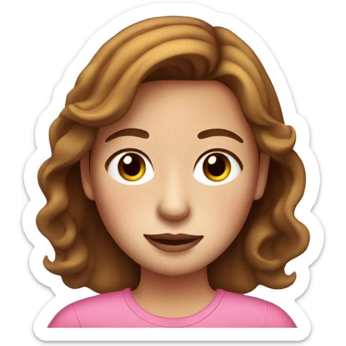 Girl with freckles on her face brown hair inside a car wearing pink sticker