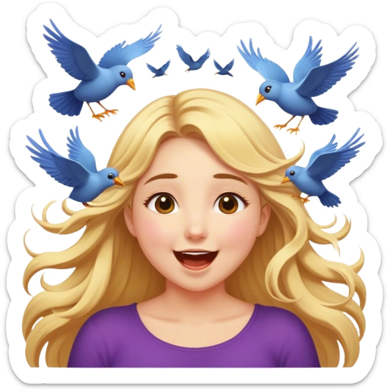 Cinematic Adorable Aurora Portrait Emoji, Giggling in surprise as birds land on her shoulders, cheeks flushed, golden locks bouncing, an irresistible mix of playfulness and beauty! sticker