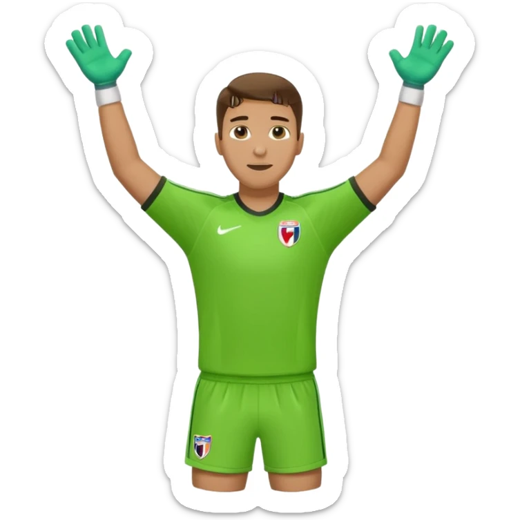soccer goalkeeper green shirt, shorts, socks, football boots arms up sticker