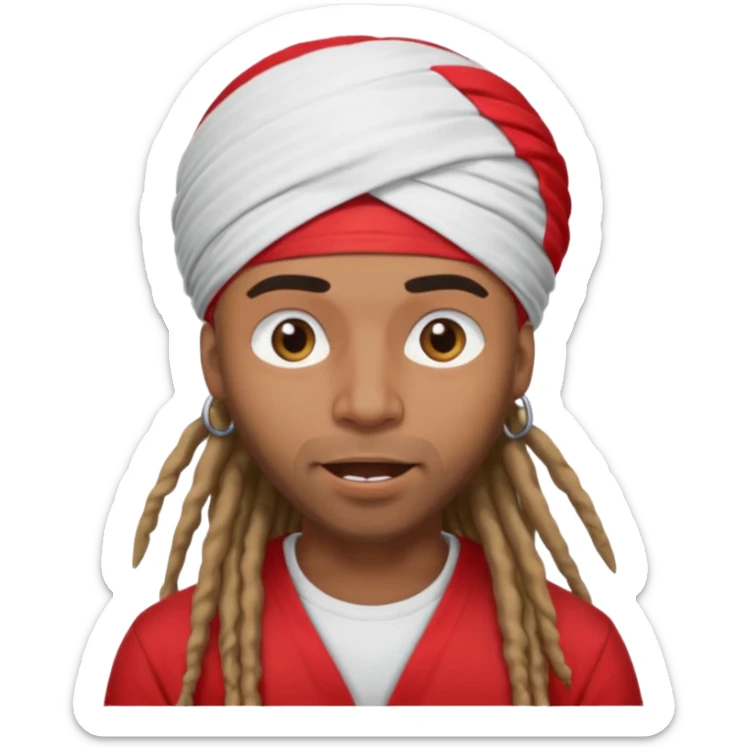 Brownskin man with long dreadlocks 
red t-shirt 
white turban 
in love eyes
his eyes mouth open  sticker