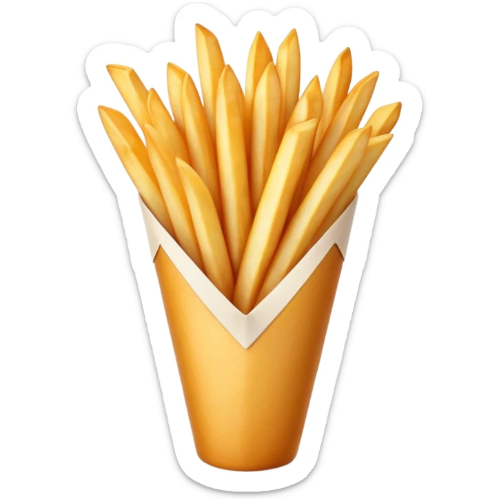 Belgian Fries Cinematic Realistic Belgian Fries Dish Emoji, depicted as a generous serving of crispy fries neatly presented in a white paper cone, rendered with vivid textures and appetizing, natural lighting. sticker