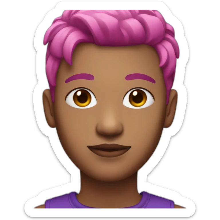 a non binary person with a dyed mullet with pink hair on top and purple under and brown eyes sticker