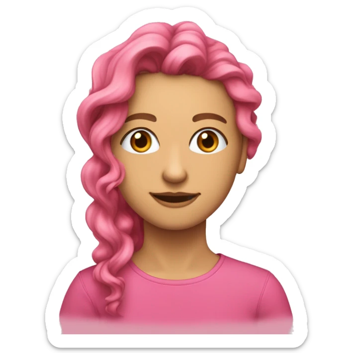 Cabelo rosa, ondulado, na altura dos ombros, olhos casanhos claros e pele parda sticker