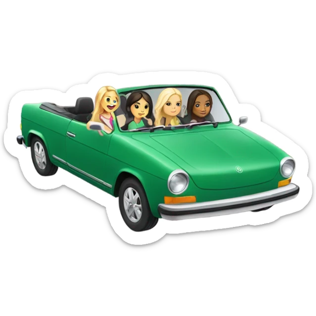2 blonde and 2 brunette girls in a green convertible vw  sticker