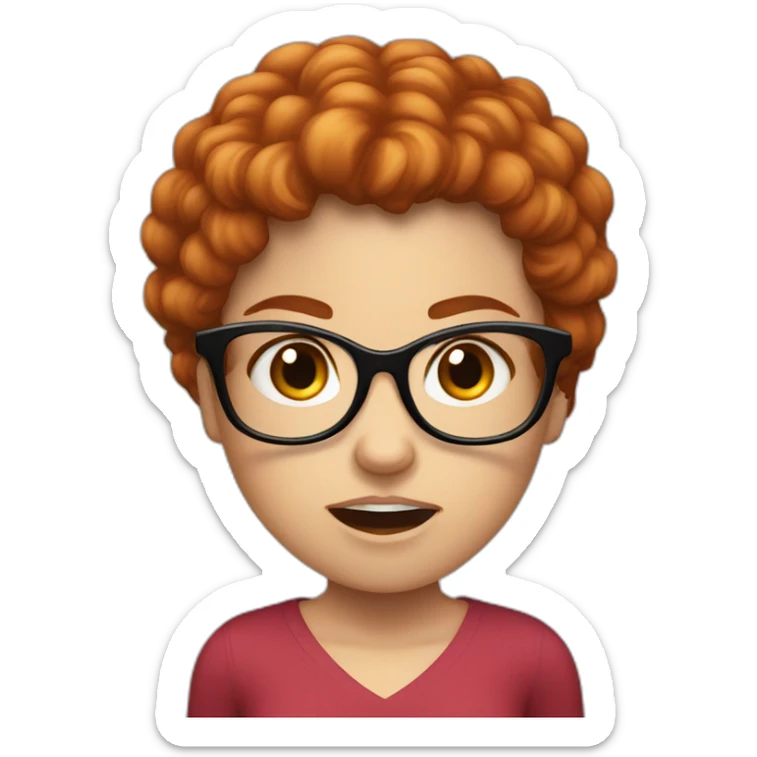 caucasian girl angry  with  red curly girl and glasses sticker