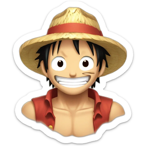 Luffy with his straw hat and his scar at the bottom of the right eye smiling with closed eyes sticker