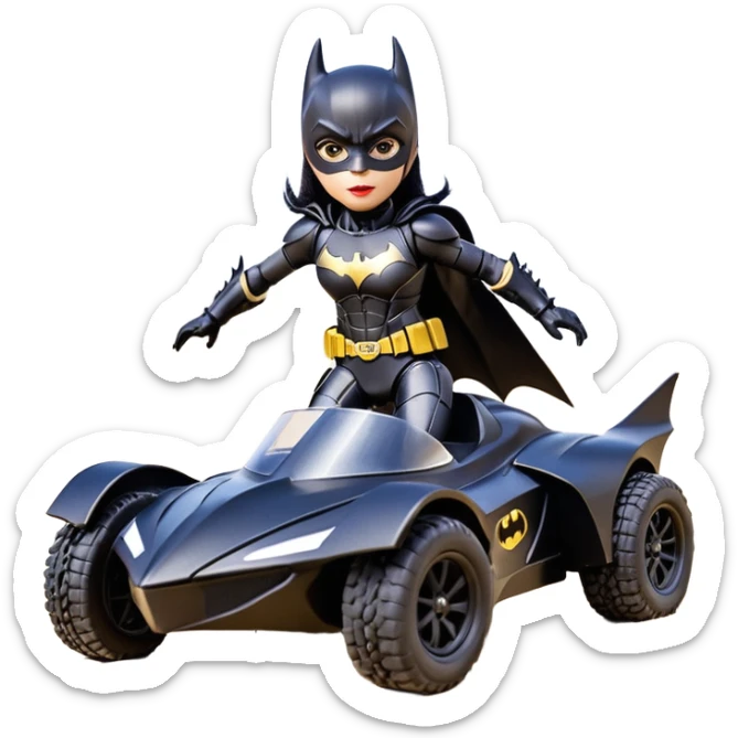 I:16 scale racing sexy fitted Batgirl’s buxom attractively armored midnight-colored tight outfit tv series style dark knight stealthy accurate sporty safe plush deluxe off-road pursuit drifting F1 town car (black hair, shoulders back against seat) rally vehicle  sticker