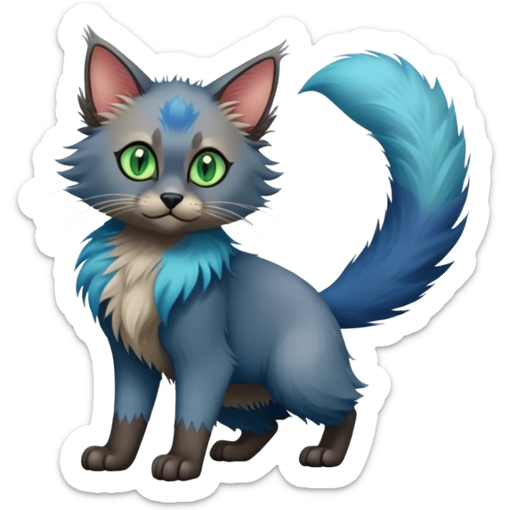 Colorful exotic Fantasy-Ragdoll-Fakémon-Lykoi-feline-hybrid (full body) sticker