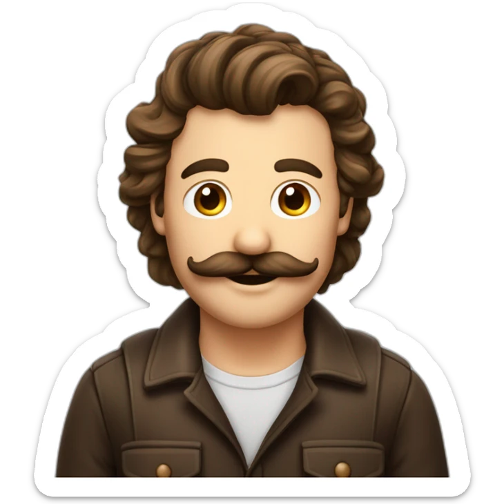 homme moustache carré, et choiffure de côté brun foncé sticker