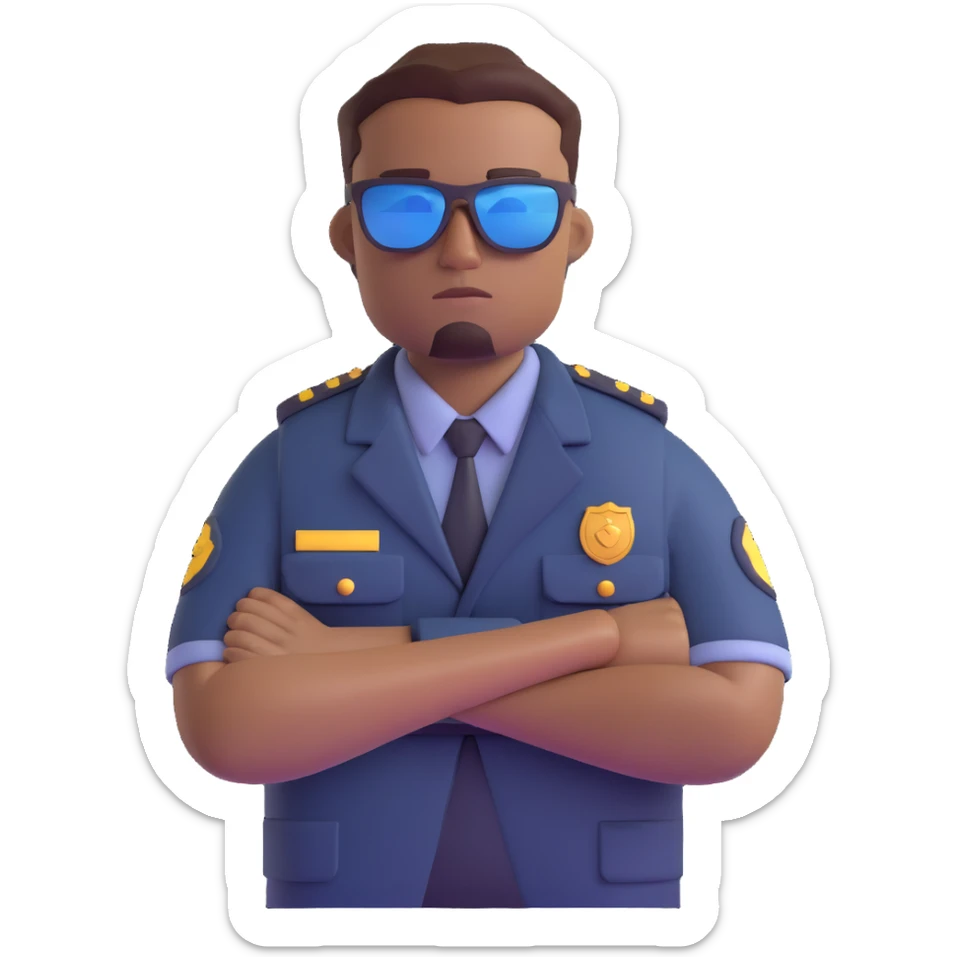 security guard with sunglasses and crossed arms in front of a velvet rope, symbolizing gatekeeping sticker