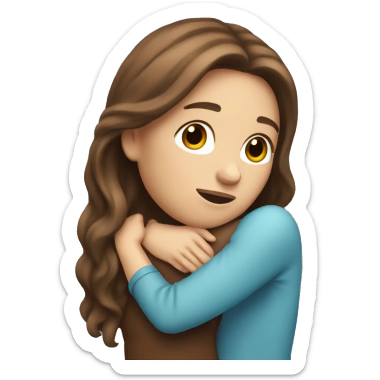 Woman with fair skin and long brown hair giving hug sticker