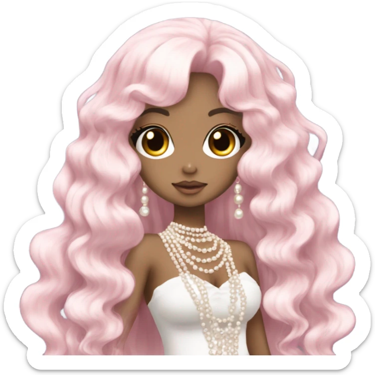 mermaid hime gyaru girl, dark hair, with pearls sticker