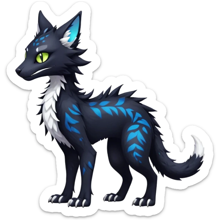 Kawaii dark edgy fantasy feline-vernid-sergal-fursona animal creature with a tufted tail full body with intricate markings  sticker